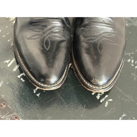JUSTIN Black Leather Western Cowboy Boots Men size 9.5 D Vintage main image 9